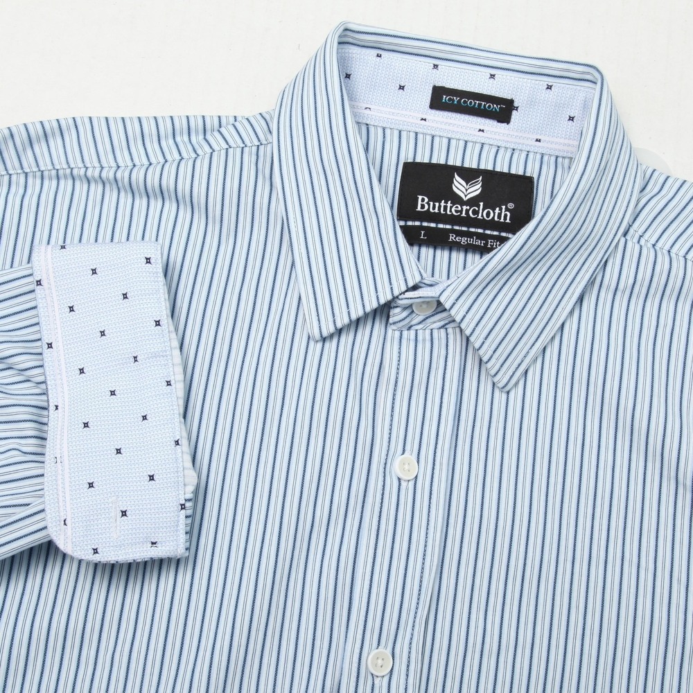 Buttercloth Men's Light Blue Stripe Dress Shirt